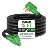 RVGUARD 50 Amp 15 Foot RV/EV Extension Cord, NEMA 14-50P/R Heavy Duty Extension Cord with LED Power Indicator and Cord Organizer