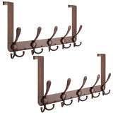 TICONN Over The Door Hooks, 5 Heavy Duty Tri Coat Rack All Metal Coat Hanger for Bathroom Bedroom Dorm (Antique Bronze, 2PK, Fit