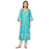 Fabindia Women's Cotton Viscose Woven Regular Kurta_Teal_L