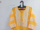 Anni Designer Women'S Cotton Blend Straight Chikankari Embroidered Kurta (Stho-Mustard-Nw_S_Mustard_Small),Mustard,S,Cotton Blend,Regular,