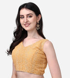Pujia Mills Women'S Georgette Sipali Sequin Work Sleeveless Blouse (Gold, 38)