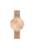 Daniel Wellington Petite Analog Watch For Women With Rose Gold Round Dial & Rose Gold Stainless Steel Bracelet Band Water Resist