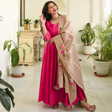 Gosriki Women'S Cotton Anarkali Kurta And Dupatta (Without Palazzo)(Pink M),Pink,,B08Z356TLV