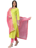 Gosriki Women'S Cotton Straight Printed Kurta With Pant & Dupatta (Shipra Green-Nw5-Gs_L_Green_Large),Green,,B0BZMH4HTK
