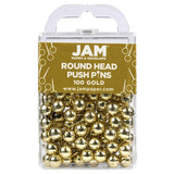 JAM PAPER Colorful Push Pins Round Head Map Thumb Tacks Gold Pushpins 100/Pack