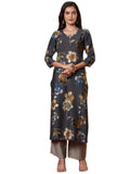 Anni Designer Women'S Rayon Blend Straight Printed Kurta With Pant (Kejri Grey_L_Grey_Large),Grey,L