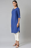 W For Woman Women'S Viscose Solid Regular Kurta (22Few17320-216898_Cobalt Blue_L)