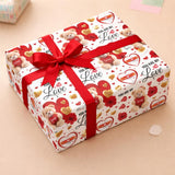WYOG Combo of 30 Valentine Gift Wrapping Sheets (10 Sheets + 10 Name Tags + 10 Ribbons) | Teddy Love Theme Anniversary Wedding G