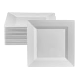 Oasis Creations White Square Plates Set 10 - 50 count - Premium Hard White Plastic - Disposable and Reusable - Salad Appetizer D