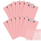 Fulmoon 12 Sets Pink Plastic Clipboards Include 12 Pcs Black Ink Pink Pens Lightweight Standard A4 Letter Size Clip Board with P
