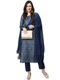 Gosriki Women'S Cotton Blend Straight Printed Kurta With Pant & Dupatta (Jin Blue-Gs_L_Blue_Large),Blue,,B0BVJ3C6J1