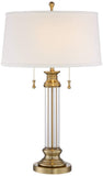 Vienna Full Spectrum Rolland Table Lamp with Table Top Dimmer 30 Tall Antique Brass Crystal Column Off White Tapered Drum Shades