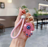 WARMINGO DE Evil Eye Hamsa Hand Keychain | Rhinestone Lucky Charm Key Ring with Braided Leather Strap | Mothers Day Gift For Mom