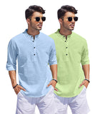 Bellstone Men'S Cotton Blend Solid Regular Fit Dress Shirt (Kurta1500_Combo_Sky & L Green_S Light