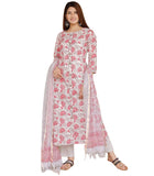 Anni Designer Women'S Cotton Blend Straight Printed Kurta With Pant & Dupatta (Vinki White_M_White_Medium),White,M