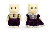 OLEOCA Family Cream Cat Figures - Set of 2 Collectible Flocked Mini Dolls with Removable Clothes, Miniature Dollhouse Pretend Pl