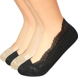 Pinkit WomenS/GirlS AntiSkid Lace No Show Socks/Socks Liner/Foot Cover/Footies Socks (Pack Of 4 Pairs) Black_2/Beige_2