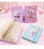 Prescent Cute Animated Cartoon Cat Theme Diary, Hardcover Notebook With Elastic Band, Lined Pages, Pastel Colors (Pack Of 2, Ran