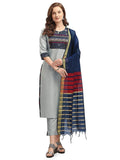 Gosriki Women'S Cotton Straight Kurta With Pant & Dupatta (Kptd-Cot-10003-Black_L-Go_Black_Large),Black,,B09LS95484