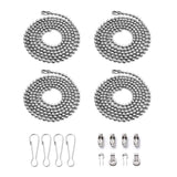 Wayilea Ceiling Fan Pull Extension Chain set, Light Chain Extender Stainless Steel Silver 3.2mm Beaded Ball, Fan cord Pull strin