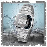 Goldenize Fashion Trending Casual Digital Black Grey Alarm Slim Dial Men'S & Women'S Stainless Steel Chain Watch For Couple Gift