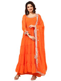 Wedani Georgette Embroidedred Anarkali Dress For Women (In Alpha M Regular Orange),Orange,M