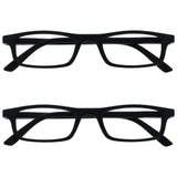 OPULIZE TED Reading Glasses for Women Men, Lightweight Narrow Rectangular Matt Frame with Spring Hinges, Black +1.00 (Pack of 2)