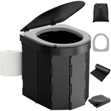 Portable Camping Toilet with PU Cushion, Folding Porta Potty for Adults with Lid and Toilet Paper Holder, Waterproof Camping Toi