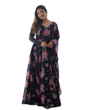 Wedani Women Floral Print Anarkali Kurta With Pant And Duptta (X-Large Navy),Navy,XL