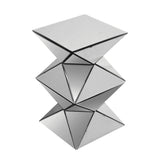 Benjara 20 Inch Modern End Table, Square Mirror Top, Geometric Pedestal Base, Silver