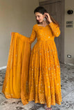Women Floral Print Anarkali Kurta With Pant And Dupatta (Medium) (Xl Ligth Pink) (Xl Yellow),Yellow,XL,Georgette,Anarkali,