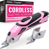 Pink Power Cordless Electric Scissors Fabric Cutter for Crafts, Box, Sewing, Carpet, & Scrapbooking - Heavy Duty Professional Ro