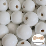 150Pcs White Wooden Beads with Large Hole, Round Loose Beads Natural Spacer Beading Supplies for Farmhouse Beaded Garland Neckla
