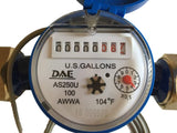 DAE AS250U-100P 1 Water Meter with Pulse Output, Measuring in Gallon + Coupling