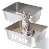 Stainless Steel Cat Litter Box 2Pack,Medium Metal Cat Litter Box,Steel Litterbox for Kitty or Rabbits, Easy to Clean,Non Stick,