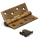 YAGU 3 Pack 4'' Door Hinges Antique Brass 4 x 3 Inch - Square Corners Stainless Steel Heavy Duty Ball Bearing Hinges for Interio
