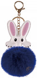 Dorron Iaccessories Fluffy Faux Fur Soft Bunny Pompom Key Ring Keychain For Girls Bag Scooty Bike Car Keys (True Blue)