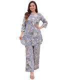 Anni Designer Women'S Cotton Blend Printed Ethnic Co-Ord Set (Yojata Grey_M_Grey_Medium),Grey,M