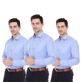 Xjarvis Clifton Men'S Regular Fit Cotton Blend Plain Shirt Full Sleeves Casual & Formal Summer Shirt With Pocket Design & Spread Collar Pack Of 3 (Blue Xl),Blue Pack of 3,,B0DNYXMJNL