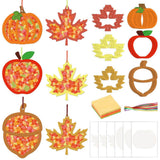 Zliisang 24PCS Make You Own Fall Crafts Kit Bulk Maple Leaves Pumpkin Apple Acorn Paper Suncatchers DIY Kit for Autumn Thanksgiv