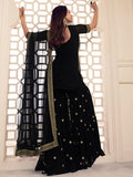 Wedani Georgette Embroidered Kurta Set For Women Black,Black,M,Georgette,A-Line,