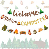 Fangleland Camping Party Decorations Welcome to Our Campsite Banner, Camper Garland for Lumberjack Birthday Baby Shower Adventur