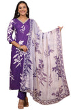 Anni Designer Women'S Cotton Blend Straight Printed Kurta With Pant & Dupatta (Suman Blue_Xl_Blue_X-Large),Blue,XL
