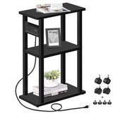 TUTOTAK Small Narrow Side Table with Charging Station, Skinny End Table for Small Spaces, Slim Nightstand with USB Ports and Out