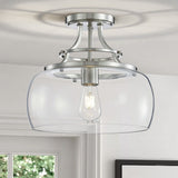 WUZUPS Chandelier Rustic Farmhouse Industrial Round Semi-flushmount Ceiling LED Light Fixture with Clear Glass Shades for Bathro