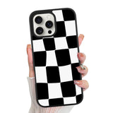 KANGHAR for iPhone 16 Pro Max Case Checkered Aesthetic Cute Pattern Shockproof Full Body Protection for Girls Women -Black
