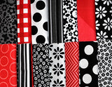 Designer Fabric 5 Squares Charm Pack, Black, White, and Red, 56 Pieces, 100% Cotton