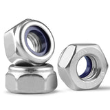 BNUOK 50Pcs M6-1 Lock Nuts, Nylon Insert Locknuts 304 Stainless Steel 18-8 SS A2-70 Self-Locking Nuts, Coarse Thread Hex Nylock