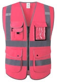 XIAKE 9 Pockets Class 2 High Visibility Reflective Safety Vest for Men Women,Meets ANSI/ISEA Standard(Pink,3X-Large)