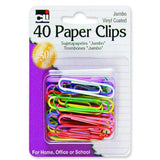 Charles Leonard Paper Clips, Jumbo Gem, Vinyl Coated, Assorted Colors, 40Pack (80050)